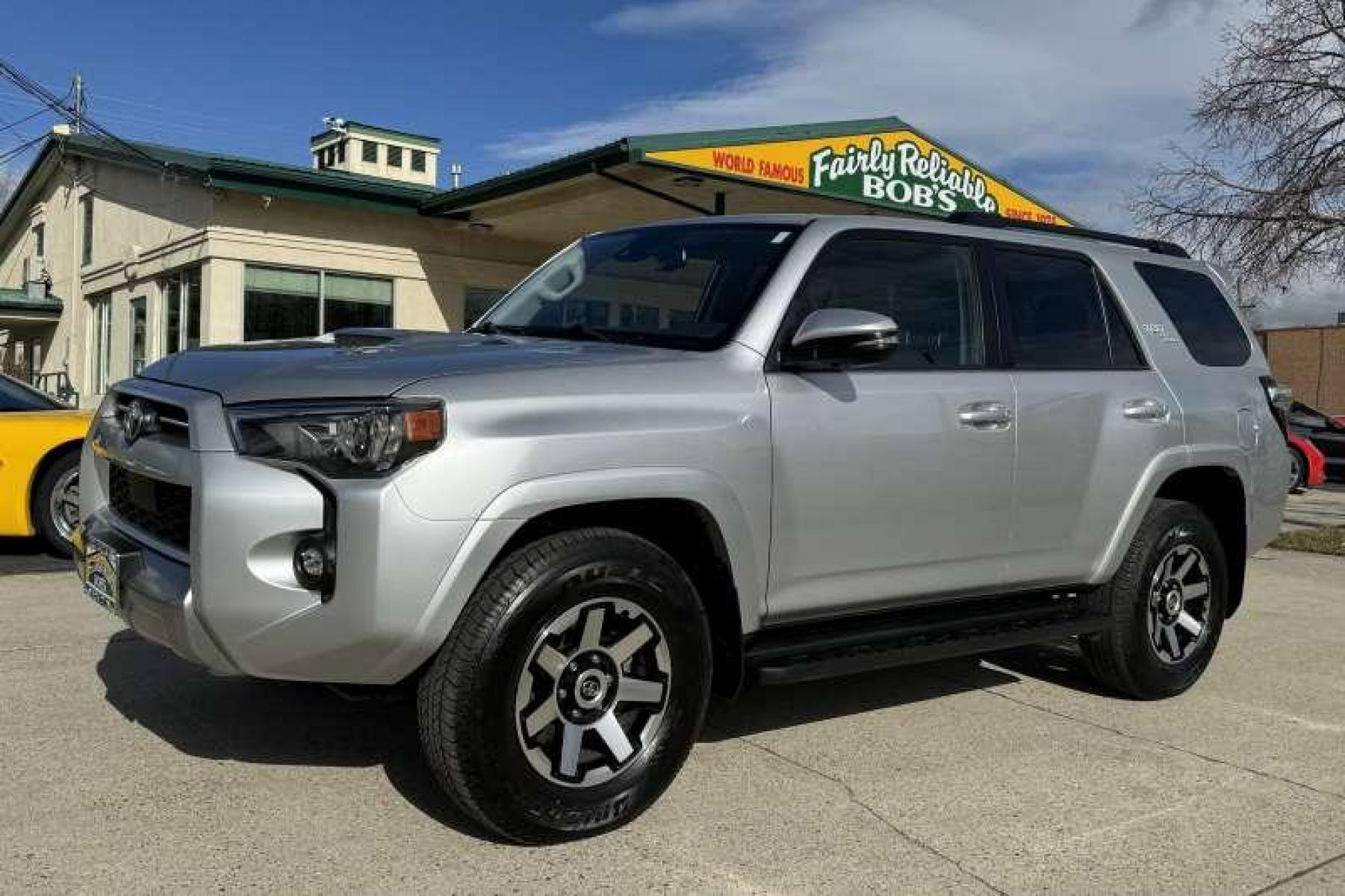 2023 Classic Silver Metallic /Gray Toyota 4Runner TRD Off Road Premium (JTERU5JR8P6) with an V6 4.0 Liter engine, Automatic transmission, located at 2304 W. Main St., Boise, ID, 83702, (208) 342-7777, 43.622105, -116.218658 - Remaining Factory Warranty! Capable Off Road SUV! Ready To Go! - Photo #0