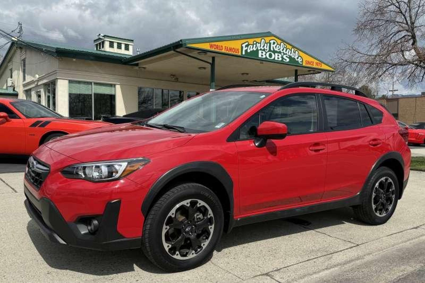 2021 Pure Red /Black Subaru Crosstrek Premium (JF2GTAPC1M8) with an H4 2.0 Liter engine, Automatic transmission, located at 2304 W. Main St., Boise, ID, 83702, (208) 342-7777, 43.622105, -116.218658 - Remaining Factory Warranty! Hard To Find Color! - Photo #0