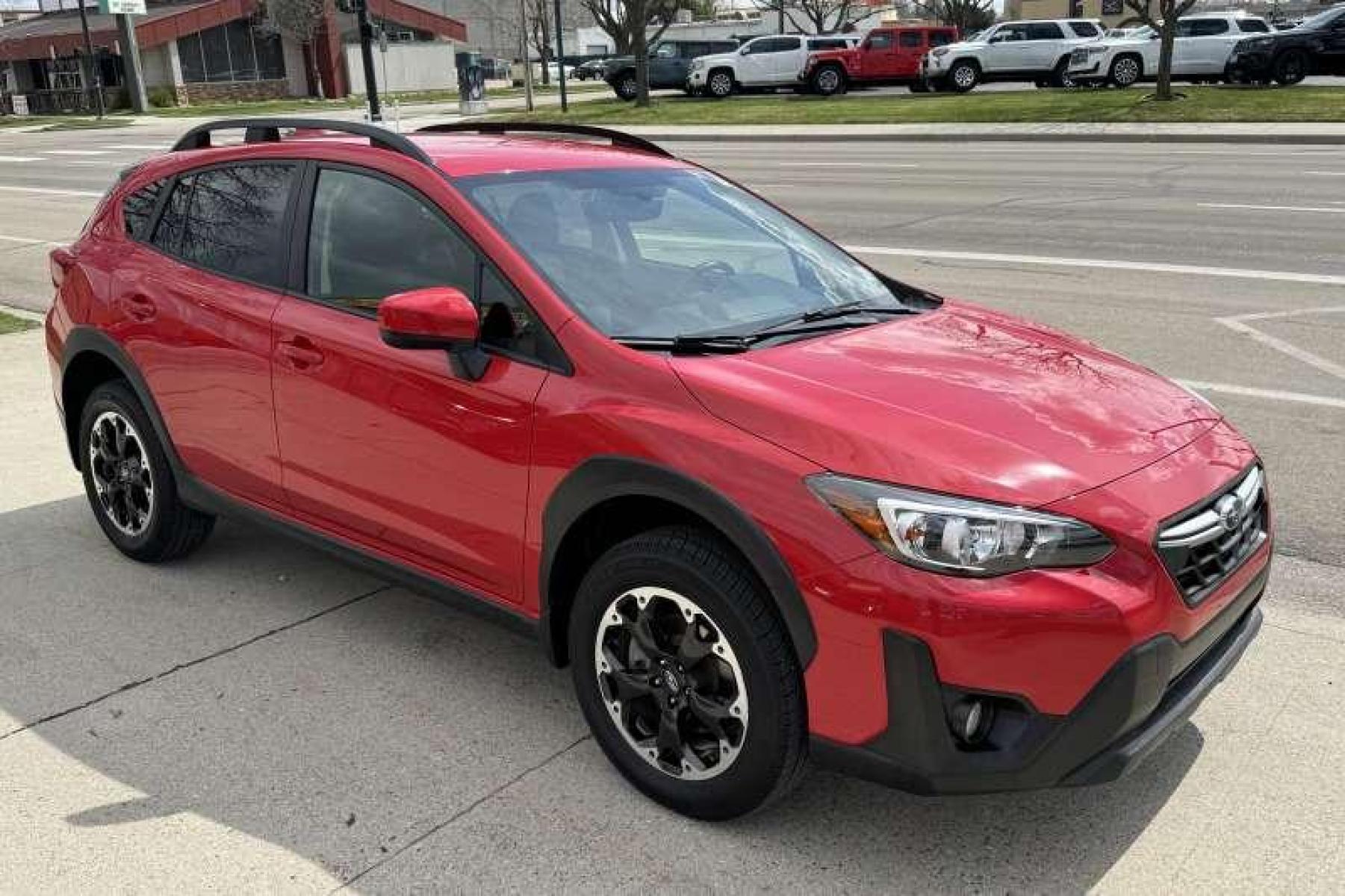 2021 Pure Red /Black Subaru Crosstrek Premium (JF2GTAPC1M8) with an H4 2.0 Liter engine, Automatic transmission, located at 2304 W. Main St., Boise, ID, 83702, (208) 342-7777, 43.622105, -116.218658 - Remaining Factory Warranty! Hard To Find Color! - Photo #2