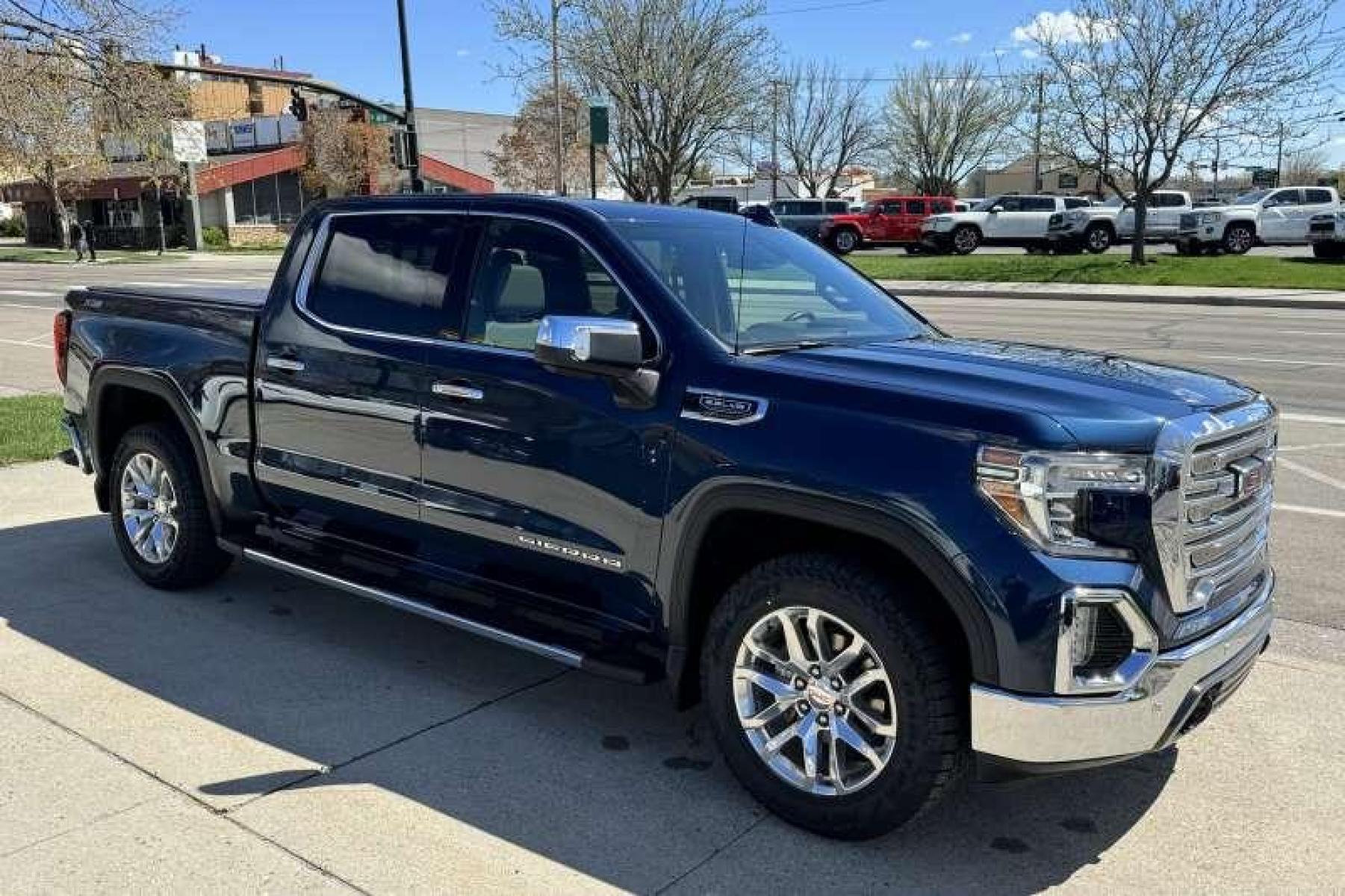 2020 Northsky Blue Metallic /Shale GMC Sierra 1500 Crew Cab SLT (1GTU9DED6LZ) with an V8 5.3 Liter engine, Automatic transmission, located at 2304 W. Main St., Boise, ID, 83702, (208) 342-7777, 43.622105, -116.218658 - Highly Optioned! New Tires! Ready To Go! - Photo #2